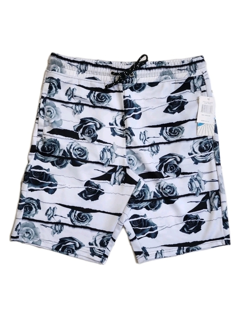 Casual Shorts Black and Gray Roses Drawstring Waist By Drill Clothing Size M